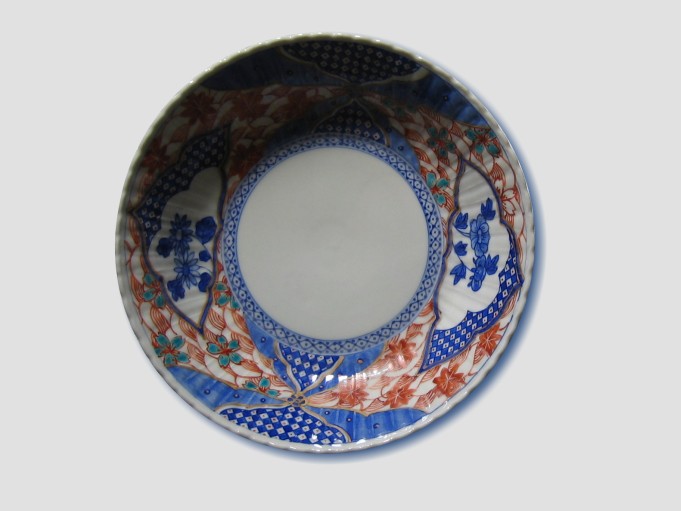 Bol céramique motifs fleurs rouges et bleues  - Blue flowers and red flower patterned ceramic bowl